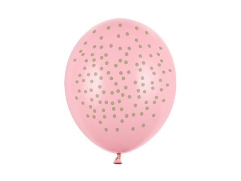 Balony Lateksowe, Pudrowy Róż w Złote Kropki, 30cm (1 op. / 50 szt.)