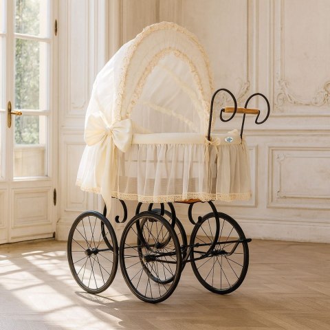 Kosz Mojżesza Retro Elisa - Naturalny + kremowa pościel z koronką Kosz Mojżesza Retro Elisa - Naturalny + kremowa pościel z koronką