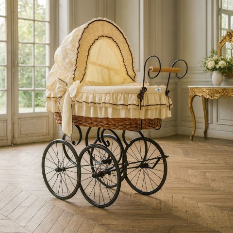 Kosz Mojżesza Retro Emma - Naturalny + kremowa pościel z koronką Kosz Mojżesza Retro Emma - Naturalny + kremowa pościel z koronką