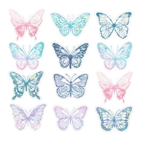 Naklejki Motyle Holograficzne - Zestaw Mix 12 sztuk Naklejki Motyle Holograficzne - Zestaw Mix 12 sztuk