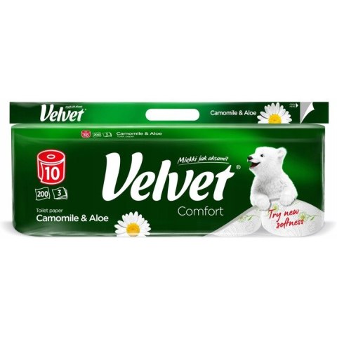 Papier toaletowy VELVET (10 rolek) 3 warstwy zapach RUMIANEK 200 listków Papier toaletowy VELVET (10 rolek) 3 warstwy zapach RUMIANEK 200 listków