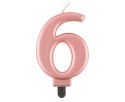 Świeczka cyferka 6, metalik Rose Gold, 8 cm