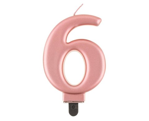 Świeczka cyferka 6, metalik Rose Gold, 8 cm Świeczka cyferka 6, metalik Rose Gold, 8 cm