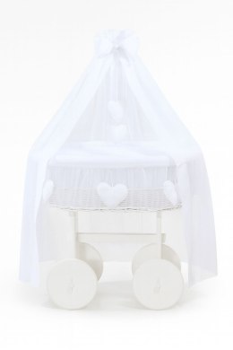 Wiklinowy kosz Mojżesza z baldachimem Deluxe Amelia - biały + biała pościel
