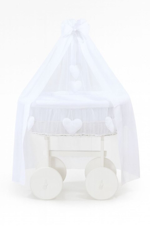 Wiklinowy kosz Mojżesza z baldachimem Deluxe Amelia - biały + biała pościel Wiklinowy kosz Mojżesza z baldachimem Deluxe Amelia - biały + biała pościel