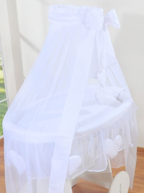 Wiklinowy kosz Mojżesza z baldachimem Deluxe Amelia - biały + biała pościel Wiklinowy kosz Mojżesza z baldachimem Deluxe Amelia - biały + biała pościel