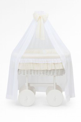 Wiklinowy kosz Mojżesza z baldachimem Deluxe Bellamy - biały + kremowa pościel