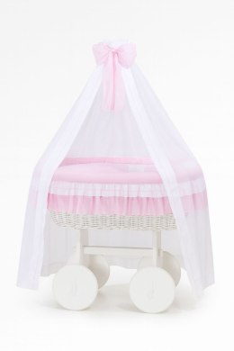 Wiklinowy kosz Mojżesza z baldachimem Deluxe Bellamy - biały + różowa pościel