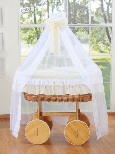 Wiklinowy kosz Mojżesza z baldachimem Deluxe Bellamy - naturalny + kremowa pościel