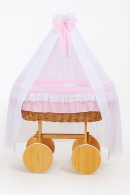 Wiklinowy kosz Mojżesza z baldachimem Deluxe Bellamy - naturalny + różowa pościel