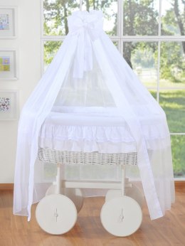 Wiklinowy kosz Mojżesza z baldachimem Deluxe Little Angel - biały + biała pościel