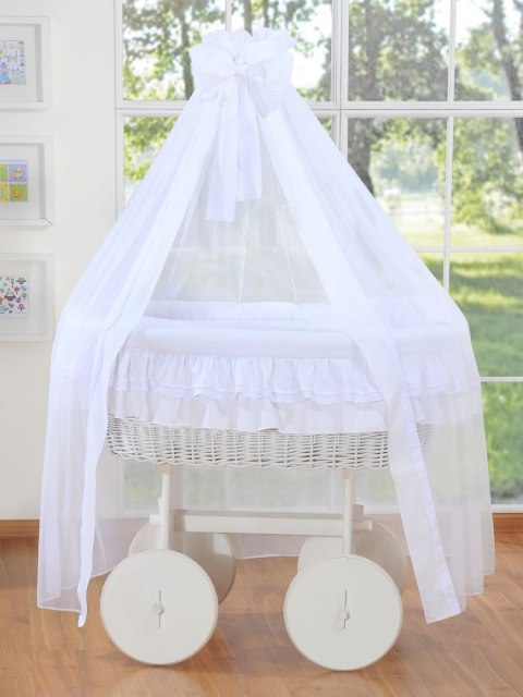 Wiklinowy kosz Mojżesza z baldachimem Deluxe Little Angel - biały + biała pościel