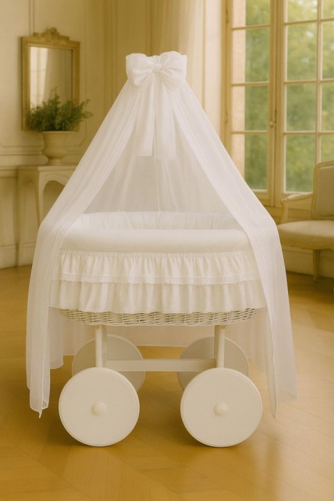 Wiklinowy kosz Mojżesza z baldachimem Deluxe Little Angel - biały + biała pościel