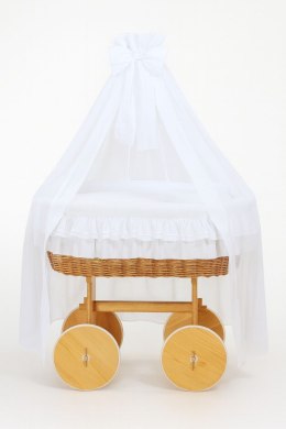 Wiklinowy kosz Mojżesza z baldachimem Deluxe Little Angel - naturalny + biała pościel