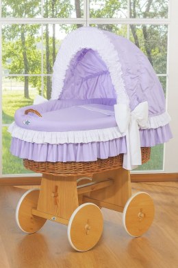 Wiklinowy kosz Mojżesza ze składaną budką Bellamy - naturalny + fioletowa pościel