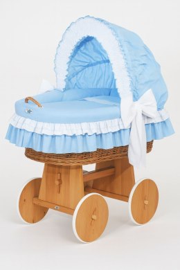 Wiklinowy kosz Mojżesza ze składaną budką Bellamy - naturalny + niebieska pościel