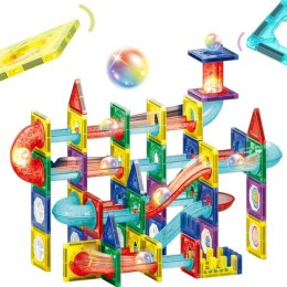 WOOPIE Klocki Magnetyczne Konstrukcyjne 3D Zestaw Edukacyjny Tor Kulkowy LED 105el.