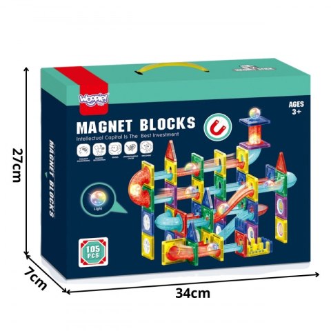 WOOPIE Klocki Magnetyczne Konstrukcyjne 3D Zestaw Edukacyjny Tor Kulkowy LED 105el. WOOPIE Klocki Magnetyczne Konstrukcyjne 3D Zestaw Edukacyjny Tor Kulkowy LED 105el.