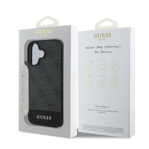 Guess 4G Bottom Stripe - Etui iPhone 16 Plus (szary) Guess 4G Bottom Stripe - Etui iPhone 16 Plus (szary)
