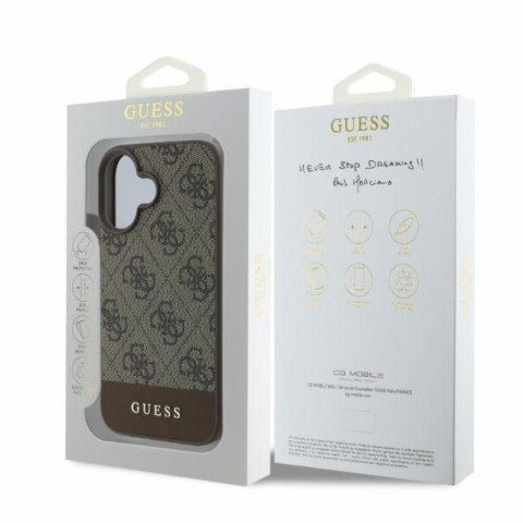 Guess 4G Bottom Stripe - Etui iPhone 16 (brązowy) Guess 4G Bottom Stripe - Etui iPhone 16 (brązowy)
