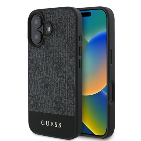 Guess 4G Bottom Stripe - Etui iPhone 16 (szary) Guess 4G Bottom Stripe - Etui iPhone 16 (szary)