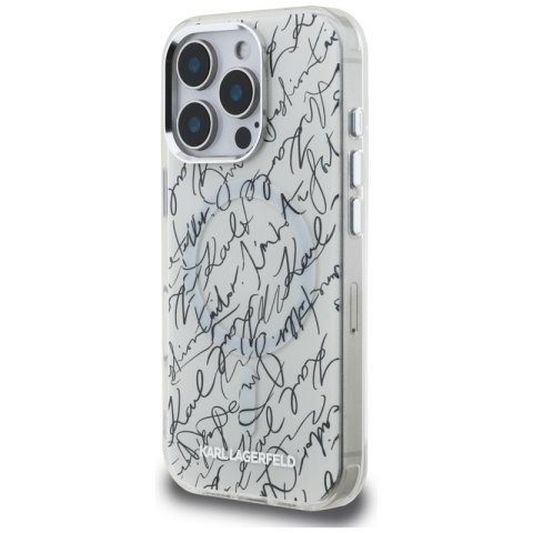 Karl Lagerfeld IML Karl Script Pattern MagSafe - Etui iPhone 16 Pro (biały) Karl Lagerfeld IML Karl Script Pattern MagSafe - Etui iPhone 16 Pro (biały)