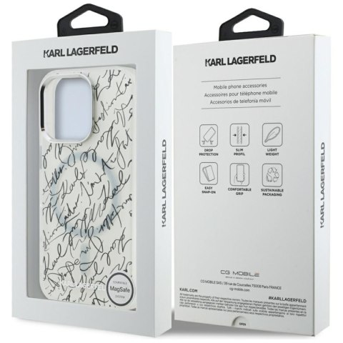 Karl Lagerfeld IML Karl Script Pattern MagSafe - Etui iPhone 16 Pro (biały) Karl Lagerfeld IML Karl Script Pattern MagSafe - Etui iPhone 16 Pro (biały)