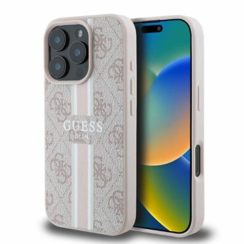 Guess 4G Printed Stripes MagSafe - Etui iPhone 16 Pro (różowy) Guess 4G Printed Stripes MagSafe - Etui iPhone 16 Pro (różowy)