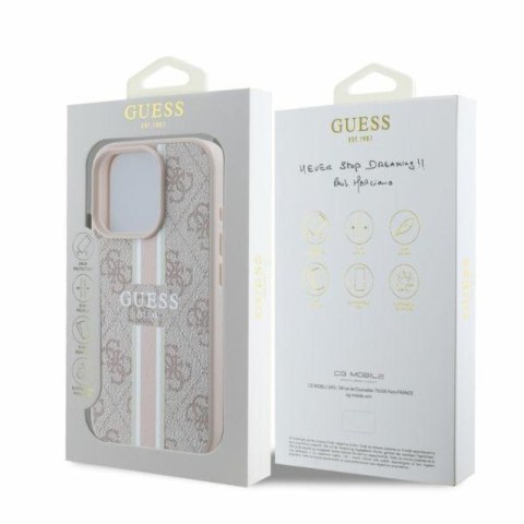 Guess 4G Printed Stripes MagSafe - Etui iPhone 16 Pro (różowy) Guess 4G Printed Stripes MagSafe - Etui iPhone 16 Pro (różowy)