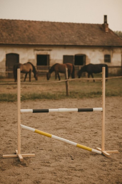 Przeszkoda skokowa do Hobby Horse 160cm, h-120 cm, dwie belki - czarna i żółta
