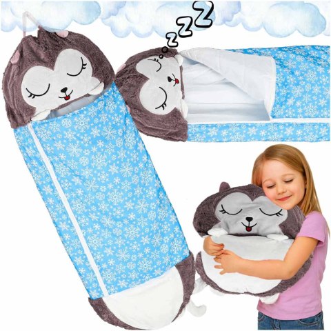 Śpiwór do spania dla dzieci turystyczny poduszka 2w1 135x50cm niebieski Śpiwór do spania dla dzieci turystyczny poduszka 2w1 135x50cm niebieski