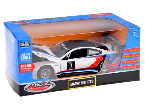 Auto metalowe model sportowe BMW M6 GT3 skala 1:32 światło dźwięk ZA4613 Auto metalowe model sportowe BMW M6 GT3 skala 1:32 światło dźwięk ZA4613