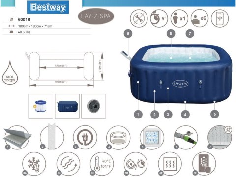 Bestway Lay-Z-Spa HAWAII hydromasaż wbudowana pompa WiFi aplikacja 6001H Bestway Lay-Z-Spa HAWAII hydromasaż wbudowana pompa WiFi aplikacja 6001H