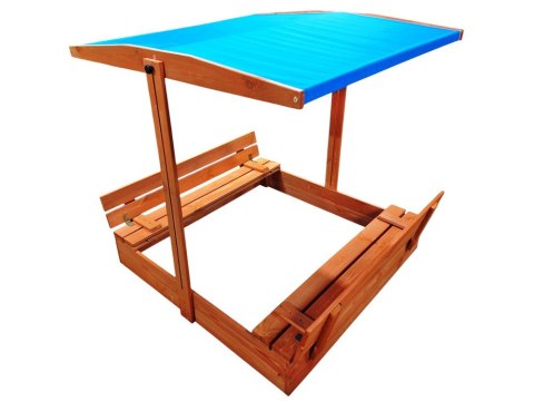 Drewniana piaskownica z daszkiem i ławeczkami zamykana 120x120 cm SP0837 Drewniana piaskownica z daszkiem i ławeczkami zamykana 120x120 cm SP0837