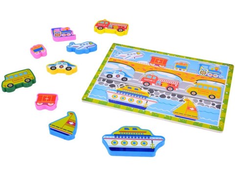 Drewniana układanka puzzle transport pojazdy 9ele dopasuj kształty ZA5257 Drewniana układanka puzzle transport pojazdy 9ele dopasuj kształty ZA5257
