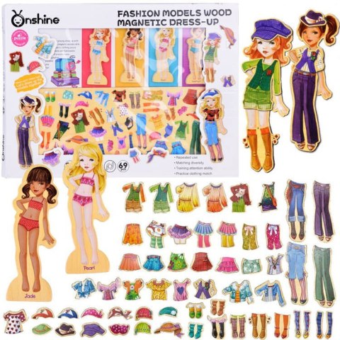 Drewniane Puzzle magnetyczne Ubranka Moda stylizacje 4 modelki ZA4807 Drewniane Puzzle magnetyczne Ubranka Moda stylizacje 4 modelki ZA4807