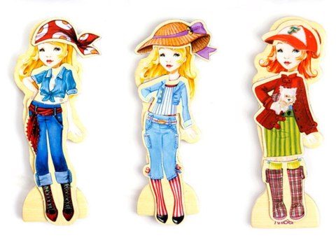 Drewniane Puzzle magnetyczne Ubranka Moda stylizacje 4 modelki ZA4807 Drewniane Puzzle magnetyczne Ubranka Moda stylizacje 4 modelki ZA4807