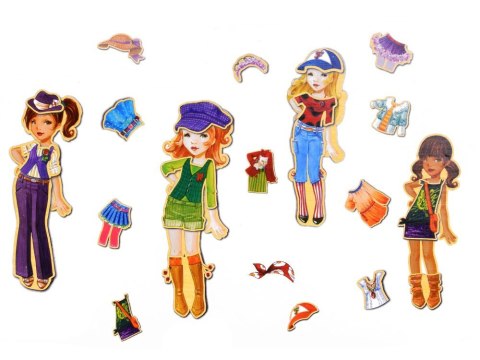 Drewniane Puzzle magnetyczne Ubranka Moda stylizacje 4 modelki ZA4807 Drewniane Puzzle magnetyczne Ubranka Moda stylizacje 4 modelki ZA4807