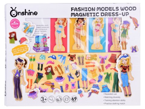 Drewniane Puzzle magnetyczne Ubranka Moda stylizacje 4 modelki ZA4807 Drewniane Puzzle magnetyczne Ubranka Moda stylizacje 4 modelki ZA4807
