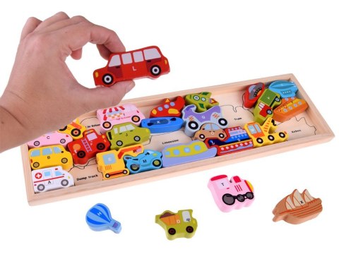 Duży zestaw POJAZDY 27ele alfabet literki Puzzle drewniane ZA4747 Duży zestaw POJAZDY 27ele alfabet literki Puzzle drewniane ZA4747