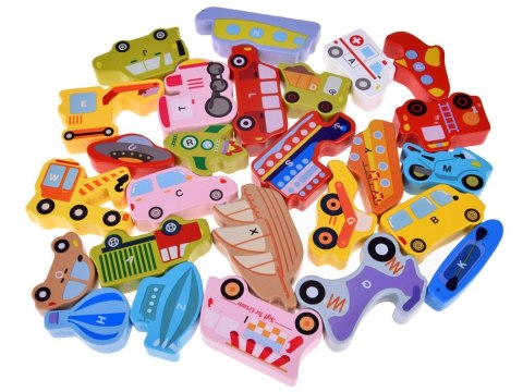 Duży zestaw POJAZDY 27ele alfabet literki Puzzle drewniane ZA4747 Duży zestaw POJAZDY 27ele alfabet literki Puzzle drewniane ZA4747