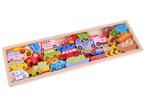 Duży zestaw POJAZDY 27ele alfabet literki Puzzle drewniane ZA4747 Duży zestaw POJAZDY 27ele alfabet literki Puzzle drewniane ZA4747