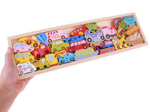 Duży zestaw POJAZDY 27ele alfabet literki Puzzle drewniane ZA4747 Duży zestaw POJAZDY 27ele alfabet literki Puzzle drewniane ZA4747