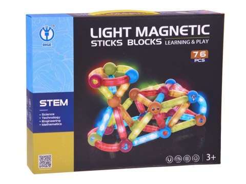 Klocki magnetyczne 3D Kolorowe Podświetlane klocki dla dzieci 76ele ZA5239 Klocki magnetyczne 3D Kolorowe Podświetlane klocki dla dzieci 76ele ZA5239