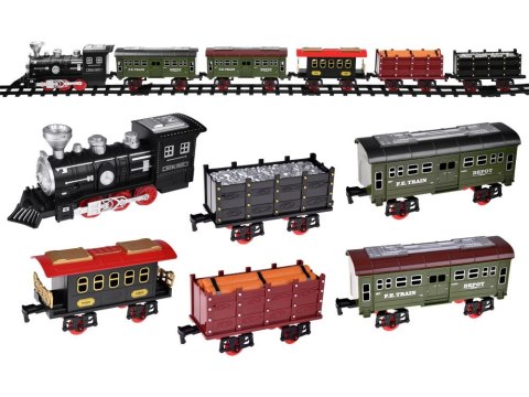 Kolejka z torami Lokomotywa z wagonami para wodna + światło RC0629 Kolejka z torami Lokomotywa z wagonami para wodna + światło RC0629