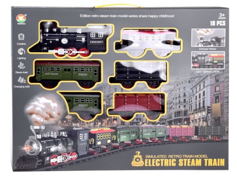Kolejka z torami Lokomotywa z wagonami para wodna + światło RC0629 Kolejka z torami Lokomotywa z wagonami para wodna + światło RC0629
