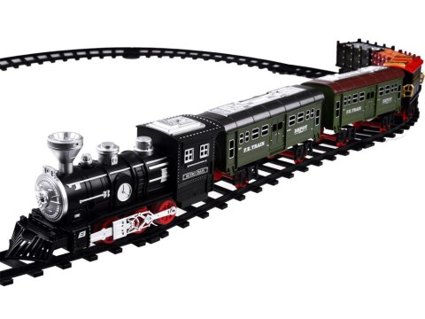 Kolejka z torami Lokomotywa z wagonami para wodna + światło RC0629 Kolejka z torami Lokomotywa z wagonami para wodna + światło RC0629