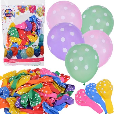 Kolorowe Balony w białe kropki zestaw 100 sztuk ZA5568 Kolorowe Balony w białe kropki zestaw 100 sztuk ZA5568