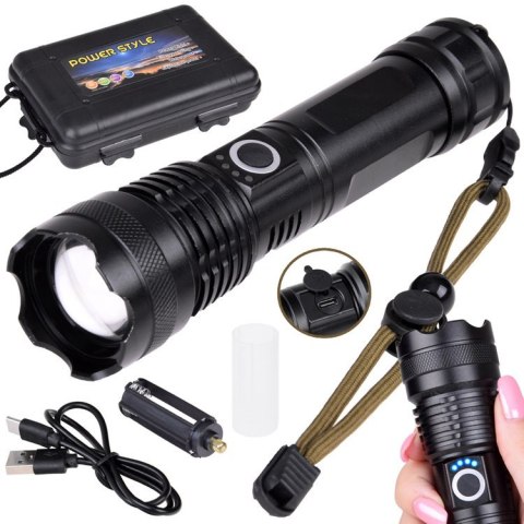 Mocna Latarka LED akumulatorowa USB wodoodporna SP0799 Mocna Latarka LED akumulatorowa USB wodoodporna SP0799