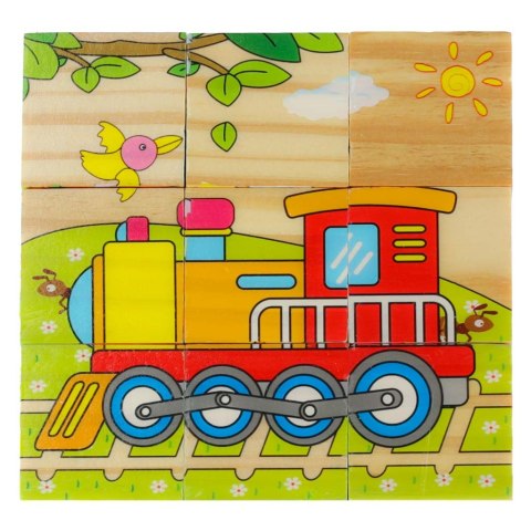 Klocki drewniane edukacyjne puzzle układanka kostki Pojazdy 6w1 9el. Klocki drewniane edukacyjne puzzle układanka kostki Pojazdy 6w1 9el.